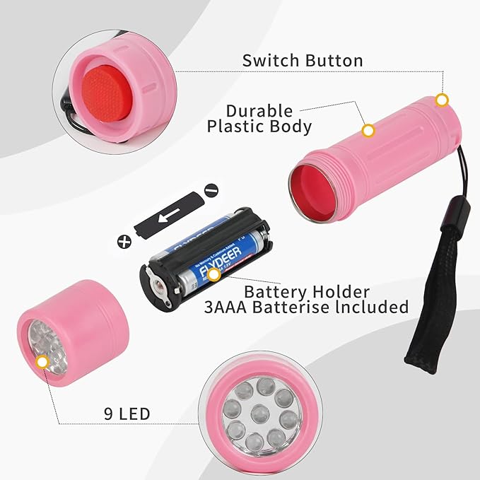 9-LED Mini Flashlight, Small Multicolor Flashlights with Lanyard, Batteries Included, for Hurricane