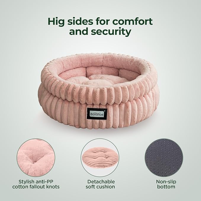 BALANCE Cat Bed Kitten Bed, Washable Round Cat Beds for Indoor Cats,Super Soft Plush Faux Fur Pet