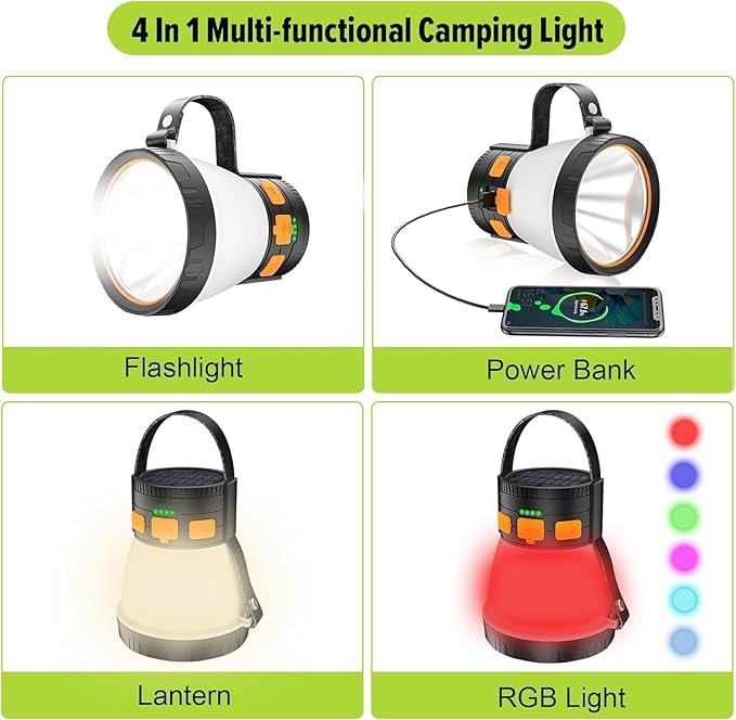 2 Pack LED Camping Lantern, 1500 Lumens Camping Lantern Rechargeable with Solar Panel Charging