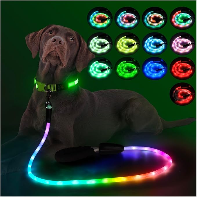 YFbrite Waterproof Light up Dog Leash with 15 Flashing Modes - Super Bright LED Dog Leash for Small