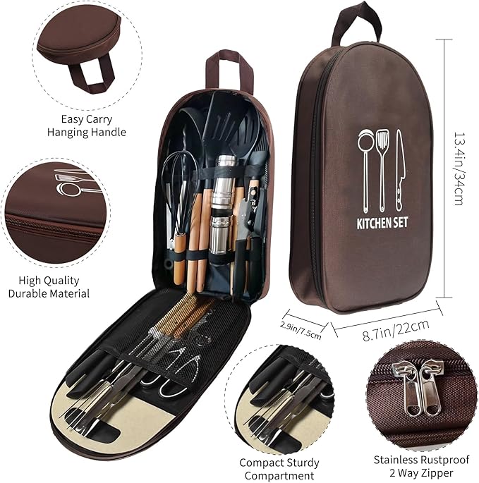 Silicone Camping Cooking Set Car Camping Essentials Cooking Kitchen Set, RV Camping Cookware Must