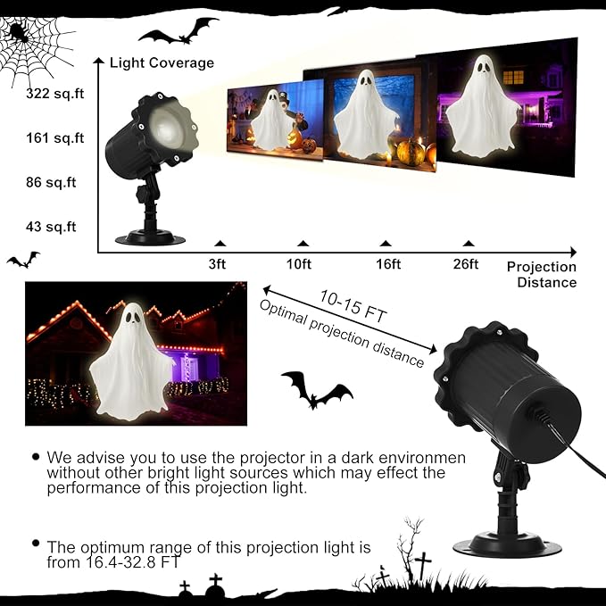 Treela Halloween Ghost Projector Lights Outdoor Indoor White Ghost Dynamic Lights Decoration