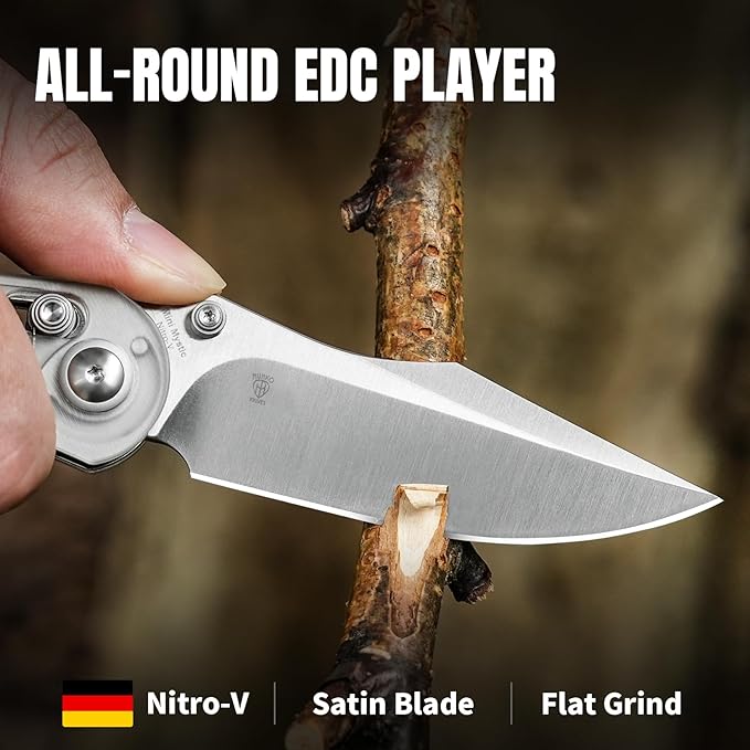 Kizer Mini Mystic Pocket Knife, 3.2" Nitro-V Blade EDC Knife with Gray Aluminum and Acrylic Handle