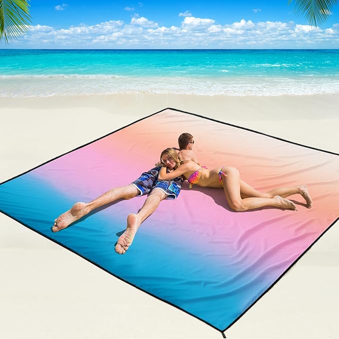 Beach Blanket Waterproof Sandproof Beach Mat 79" X 83"/10'x9'for 2-8 Adults Quick Drying Outdoor