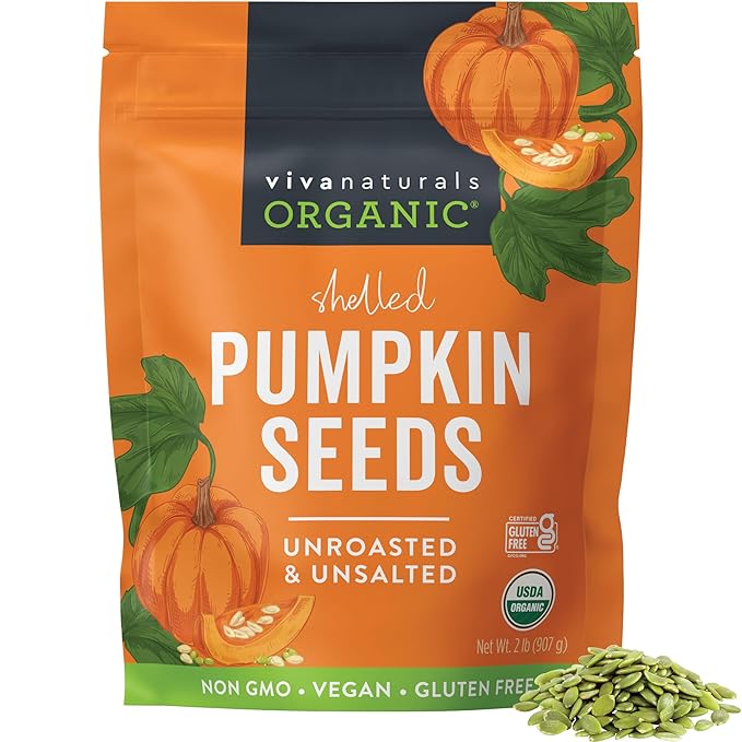 Viva Naturals Organic Pumpkin Seeds, 2 lb (32 oz, 907 g) – Shelled, Unroasted, Unsalted, Non-GMO