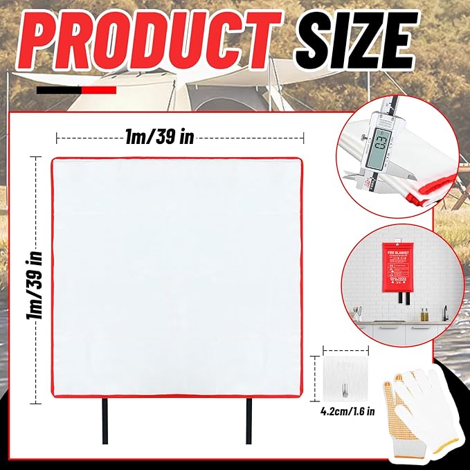 15 Pack Bulk Emergency Fire Blankets for Home and Kitchen with Fireproof Gloves & Hooks Safety