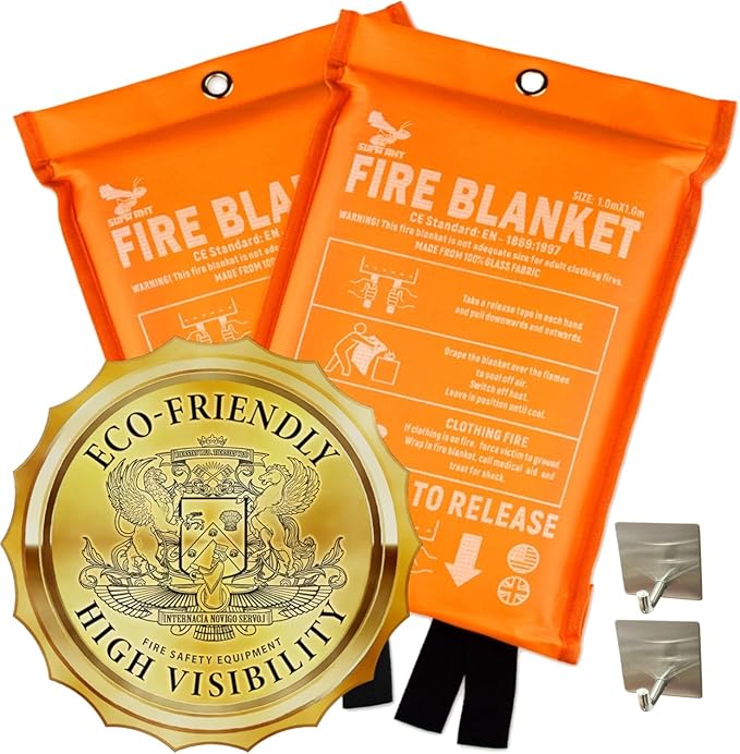 Supa Ant Emergency Fire Blanket for Home and Kitchen - 2 Pack 1500F High Visibility (Glow in The