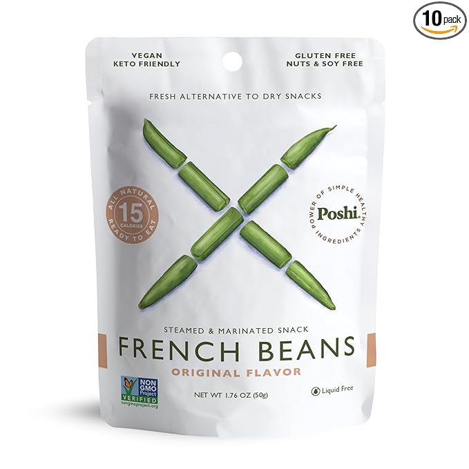 POSHI Marinated French Green Bean Snack Pack | Original Flavor | Keto, Vegan, Paleo, Non GMO, Low