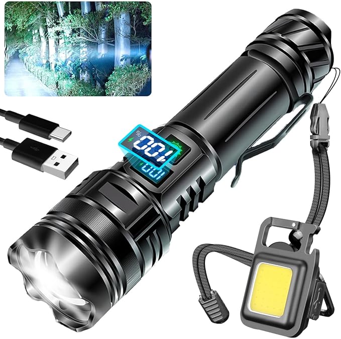 Flashlights High Lumens LED Rechargeable, 2000LM Poweful Tactical Flashlights, Super Bright Flash