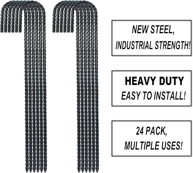 16 Inch Ground Rebar Stakes, J Hook Extra Heavy Duty Rust Proof Coated Steel Ground Anchors with