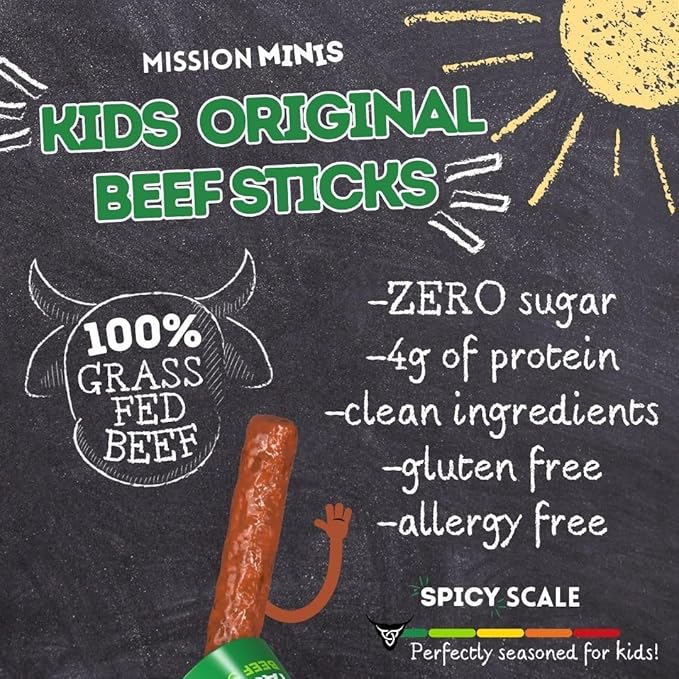 Mission Meats Kids Beef Sticks – 100% Grass Fed & Pasture Raised, Healthy Snacks for Kids, Sugar