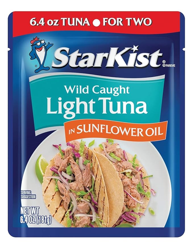 StarKist Chunk Light Tuna in Sunflower Oil, 6.4 oz Pouch (12 Pack) Ready to Eat Wild Caught Tuna