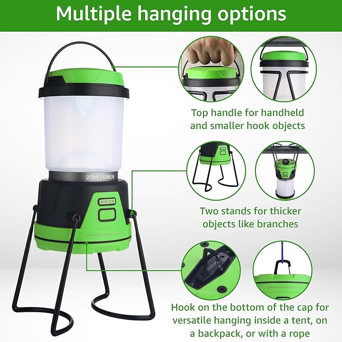 Rechargeable LED Camping Lantern - Power Outages, Hurricanes, Emergency, Hiking, Outdoor - Bright
