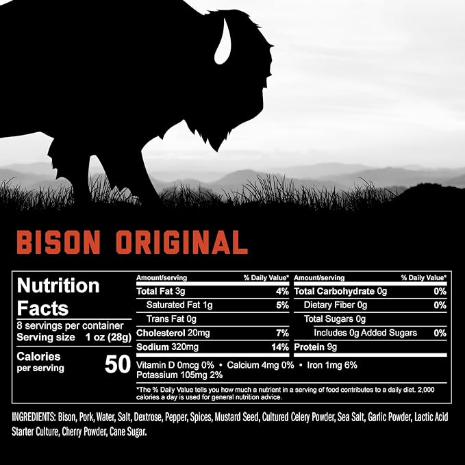 ICON Meats Summer Sausage - Bison and Pork Original Flavor - 4 Pack of Individually Wrapped Meat