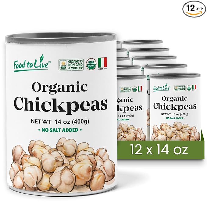 Food to Live Organic Canned Chickpeas, 14 oz (Pack of 12) - Unsalted Non-GMO Garbanzo Beans. Vegan.