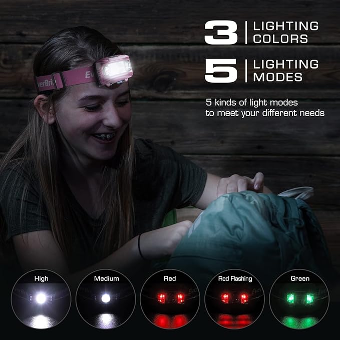 EverBrite Headlamp, 2 Pack Kids Headlamp with Red Light and Memory Function, Head Lamp for Adults