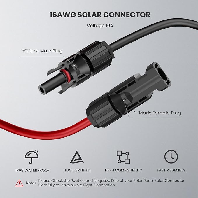 Universal 4-in-1 Solar Connector Kit, 16 AWG to Anderson XT60 DC7909 DC5521 Solar Extension Cable