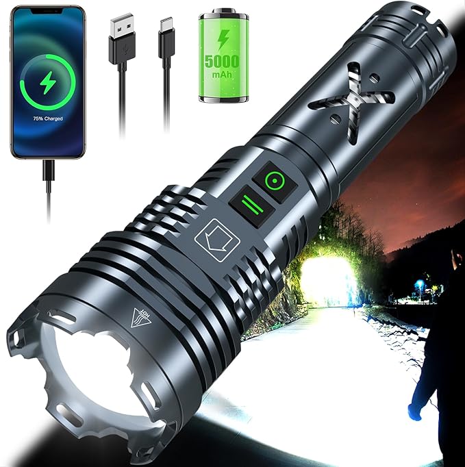 Super Bright 5500.000 High Lumens Flashlights Rechargeable, Powerful LED Flashlight 6 Mode