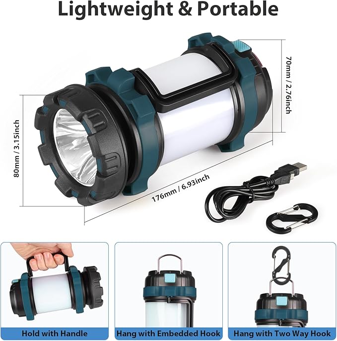 2 Pack Camping Lantern, Outdoor LED Camping Light, Rechargeable Flashlights with 1000LM, 6 Modes