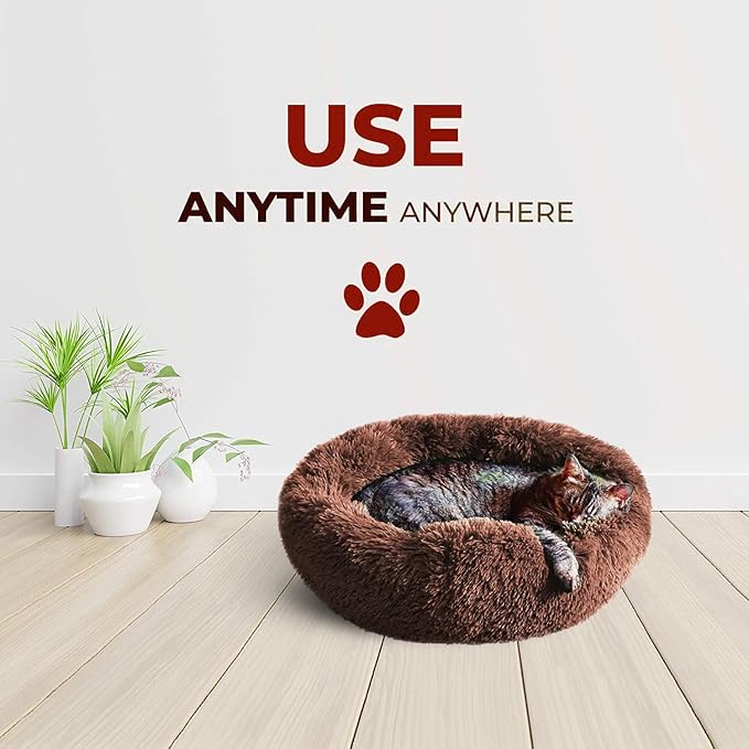 Whiskers & Friends Cat Bed, Cat Beds for Indoor Cats Washable, Orthopedic Soft Fluffy Round Calming