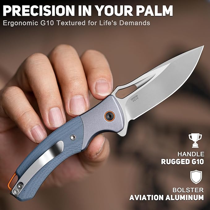NedFoss Heron EDC Pocket Knife, 2.95" Japanese VG10 Steel Blade Button Lock Knife with Lightweight