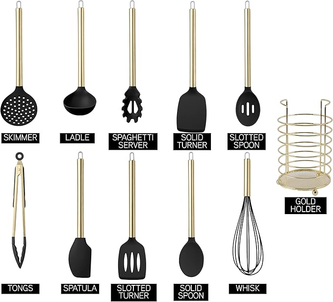 COOK WITH COLOR Silicone Cooking Utensils, Kitchen Utensil Set, Easy to Clean Silicone Kitchen
