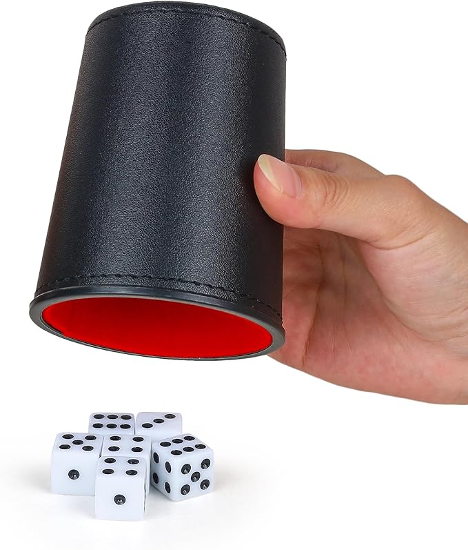Felt-Lined PU Leather Dice Cup Set, 6 Quiet Dice Shaker Cups with 36 Dices for Bar Party Yahtzee