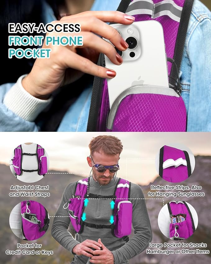 Small Hiking Backpack with Front Phone Holder, Packable Back pack with Chest and Waist Strap