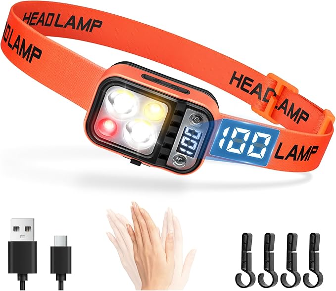 DARKBEAM LED Headlamp High Lumens USB Rechargeable Dual Light Headlight for Hardhat with Motion