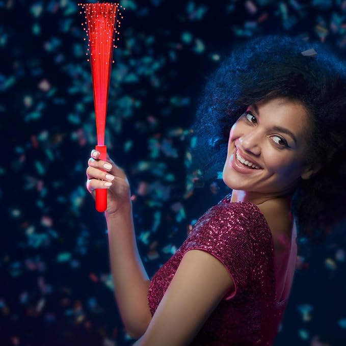 12 Pack Red Glow Fiber Optic Wands Bulk Light Up Wand Glow Sticks with 3 Lighting Modes for