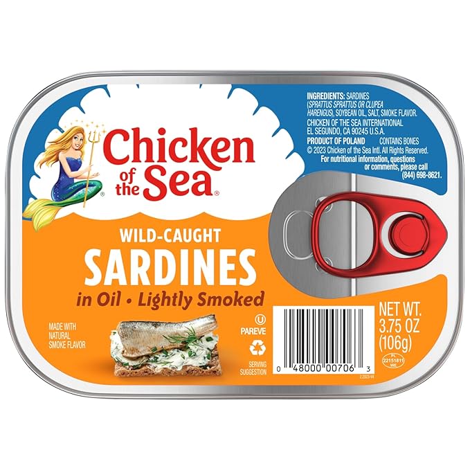 Chicken of the Sea Lightly Smoked Sardines in Oil, 3.75 Ounce Cans (Pack of 18), Wild Caught Canned