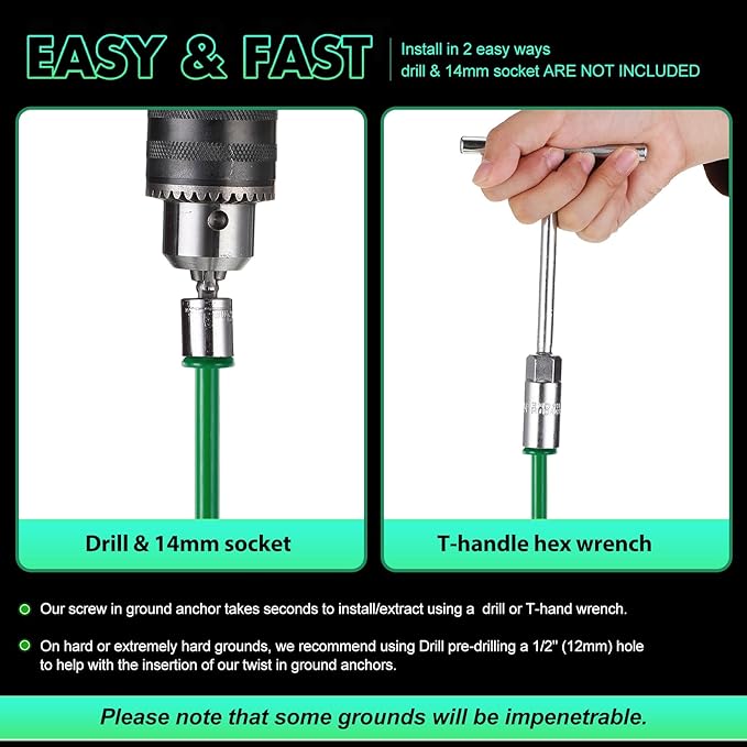 Zhengmy 4 Pcs Ground Anchors Screw in, 12 Inch Heavy Duty Tent Stakes with Trampoline Anchor Hook