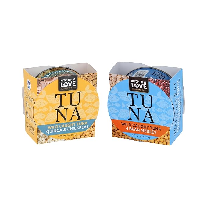 Kitchen & Love Wild Caught Tuna Variety Pack, 4 Bean Medley in Olive Oil 6 oz and Quinoa &
