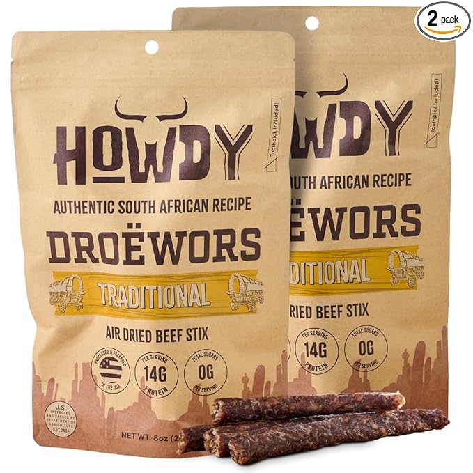 Howdysnax Handcraft Authentic Small Batch Droëwors Beef Sticks Sugar Free, Soy Free, Paleo & Keto