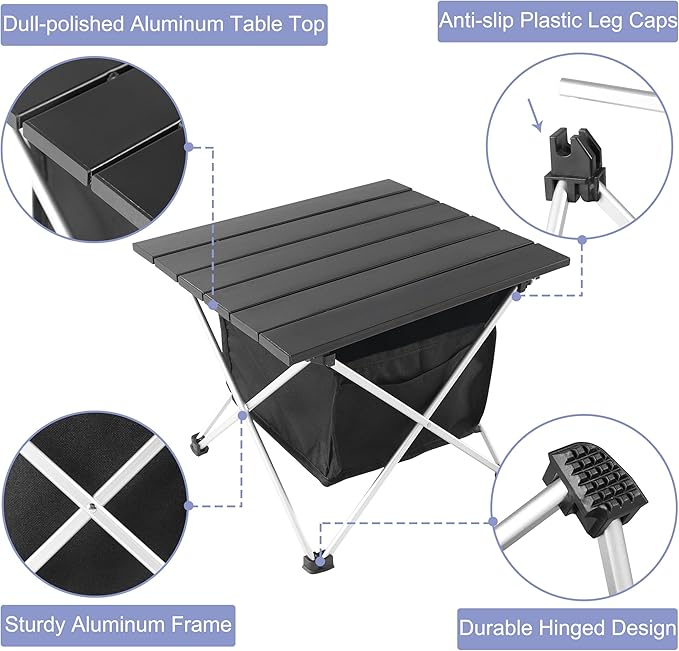 Grope Portable Camping Table Ultralight Aluminum Camp Table with Storage Bag,Beach Table for Sand
