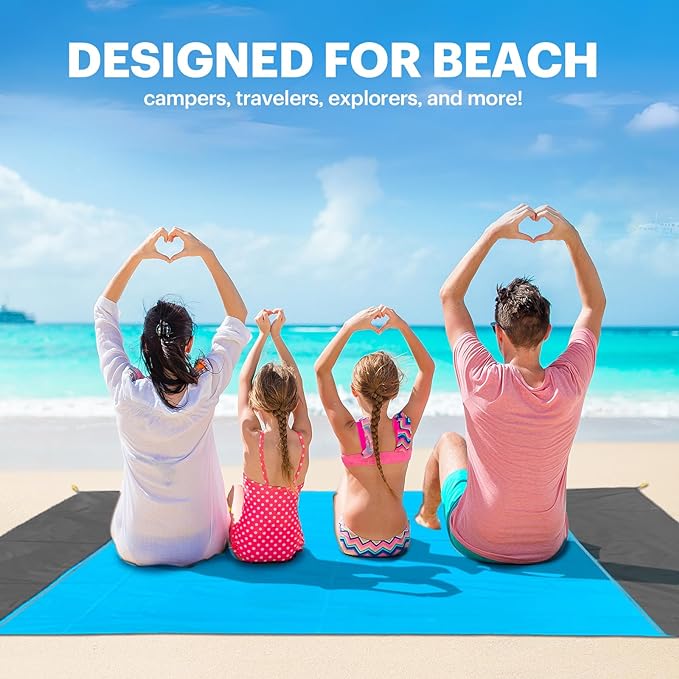 EASYFUN Beach Blanket Sandproof Oversized, 79''×83'' Extra Large Beach Mat, Portable Picnic Mat for