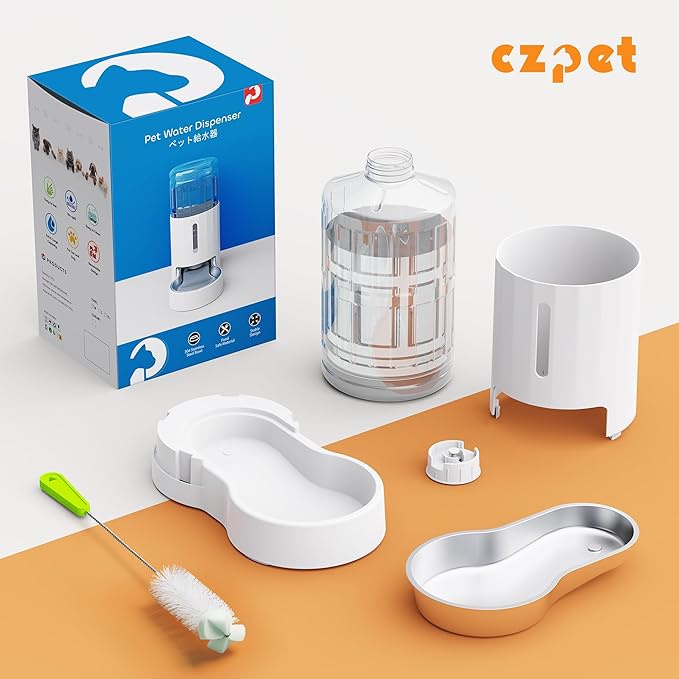 CZPET Automatic 6L Dog and Cat Water Dispenser with Stainless Steel Bowl Gravity Waterer,100%