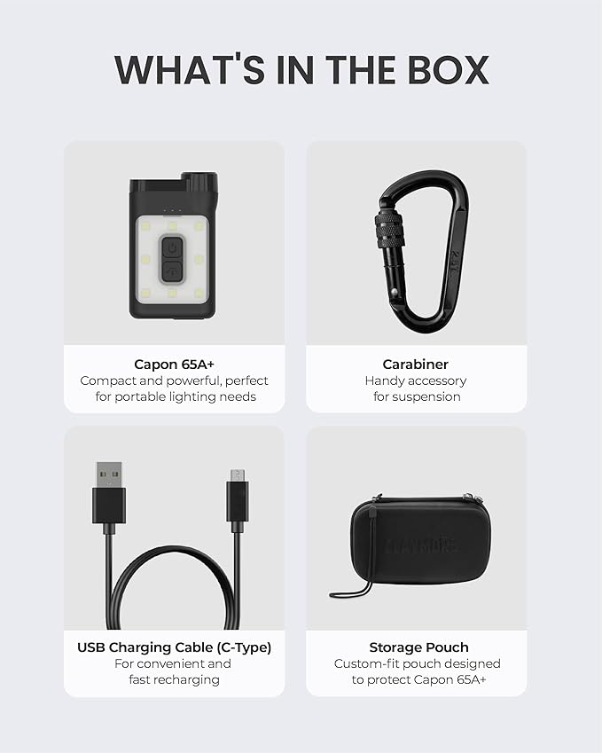 Claymore Capon 65A+ Black Ultra-Light Clip-On Cap Light ??USB-C Rechargeable 230LM LED Compact