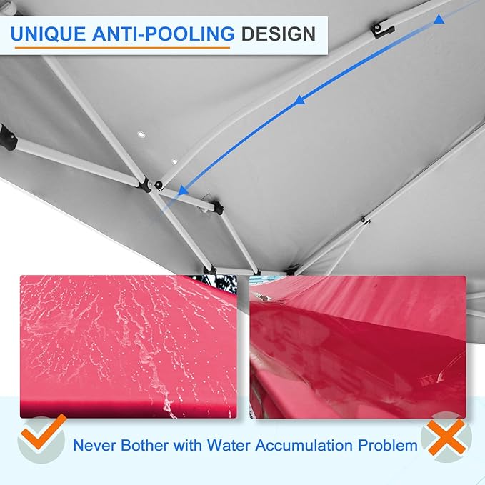 EAGLE PEAK Pop Up Canopy Tent with Wheeled Carry Bag, 8 Stakes, 4 Ropes, 4 Weight Bags, Easy Set Up