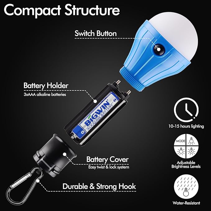 Tent Lamp Portable LED Tent Lights Blue 5 Packs Hook Hurricane Emergency Lights LED Camping Lights