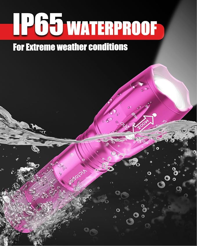 Victoper LED Flashlight 2 Pack Pink, Bright High Lumens Tactical Flashlights High Lumens with 5