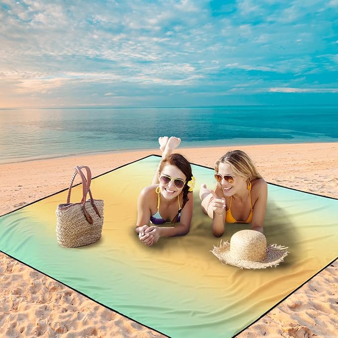 Beach Blanket Waterproof Sandproof Beach Mat 79" X 83"/10'x9'for 2-8 Adults Quick Drying Outdoor