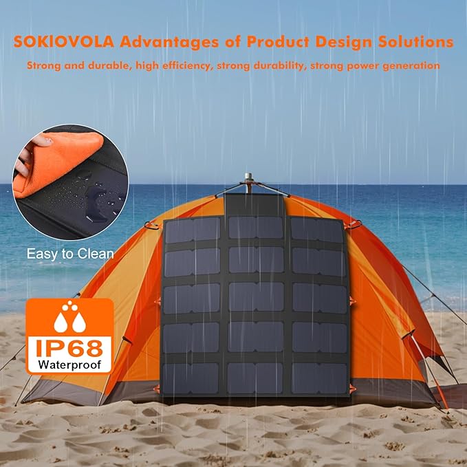 100W Portable Foldable Solar Panel 20V Portable Solar Charger with QC3.0 USB-A & Type-C Output IP68