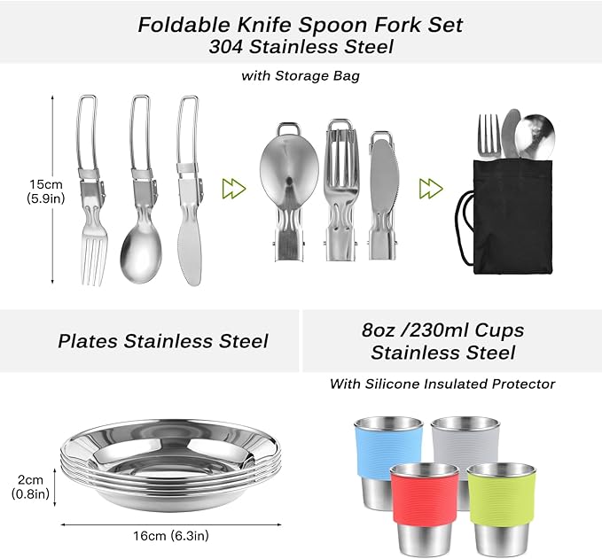 Lixada 33PCS Camping Cookware Kit Cookware Mess Kit Outdoor Cooking Utensils Kit with Tableware