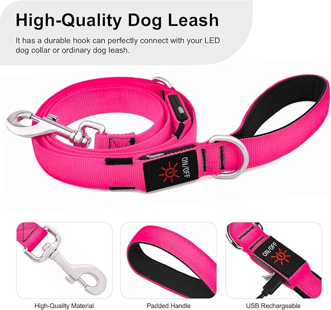 Colaseeme Light Up Dog Leash, LED Pet Leashes USB Rechargeable, Glow Safety Dogs Lights at Night