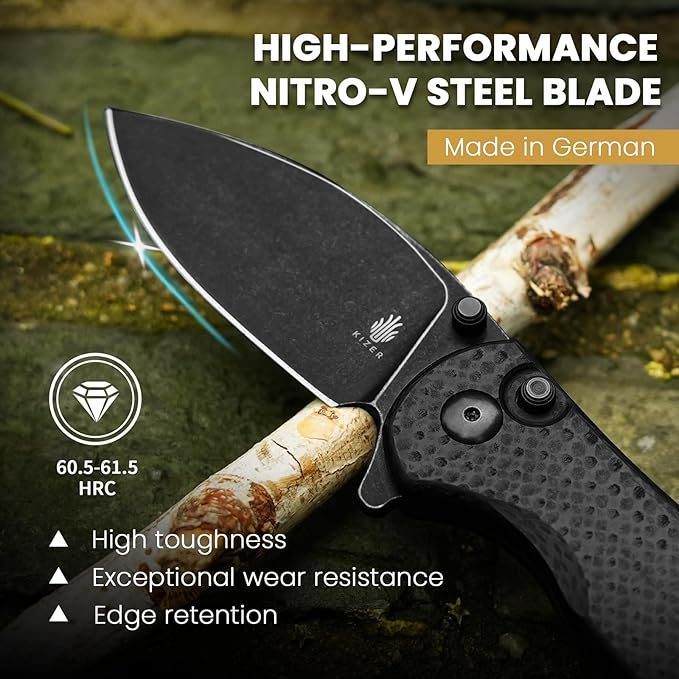 Kizer Mini Grouper Folding Pocket Knife, Nitro-V Steel Blade G10 Handle EDC Knife, Button Lock