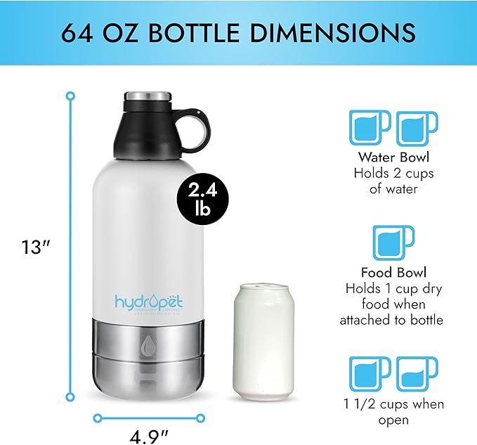 Hydropet Portable Dog Water Bottle (32 oz) - Insulated Dogs & Cats Travel Bottles, Stainless Steel
