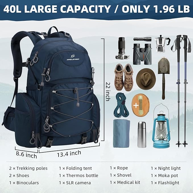 Maelstrom Hiking Backpack, 40L Waterproof Camping Daypack for Men and Women, Lightweight Travel