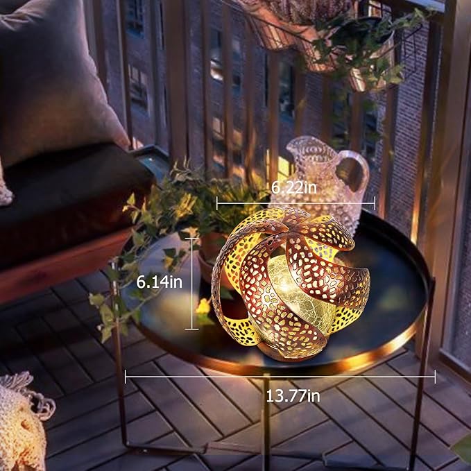 Solar Lights Outdoor - Ramadan Decor for Outside Garden, Hollow Light With Glass Globe, Lantern