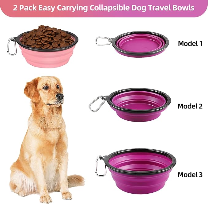 Kytely Large Collapsible Dog Bowls 2 Pack, 34oz Foldable Dog Travel Bowl, Portable Pet Water Food